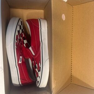 Vans Red and Black Checkered Flame Slip On- BRAND NEW